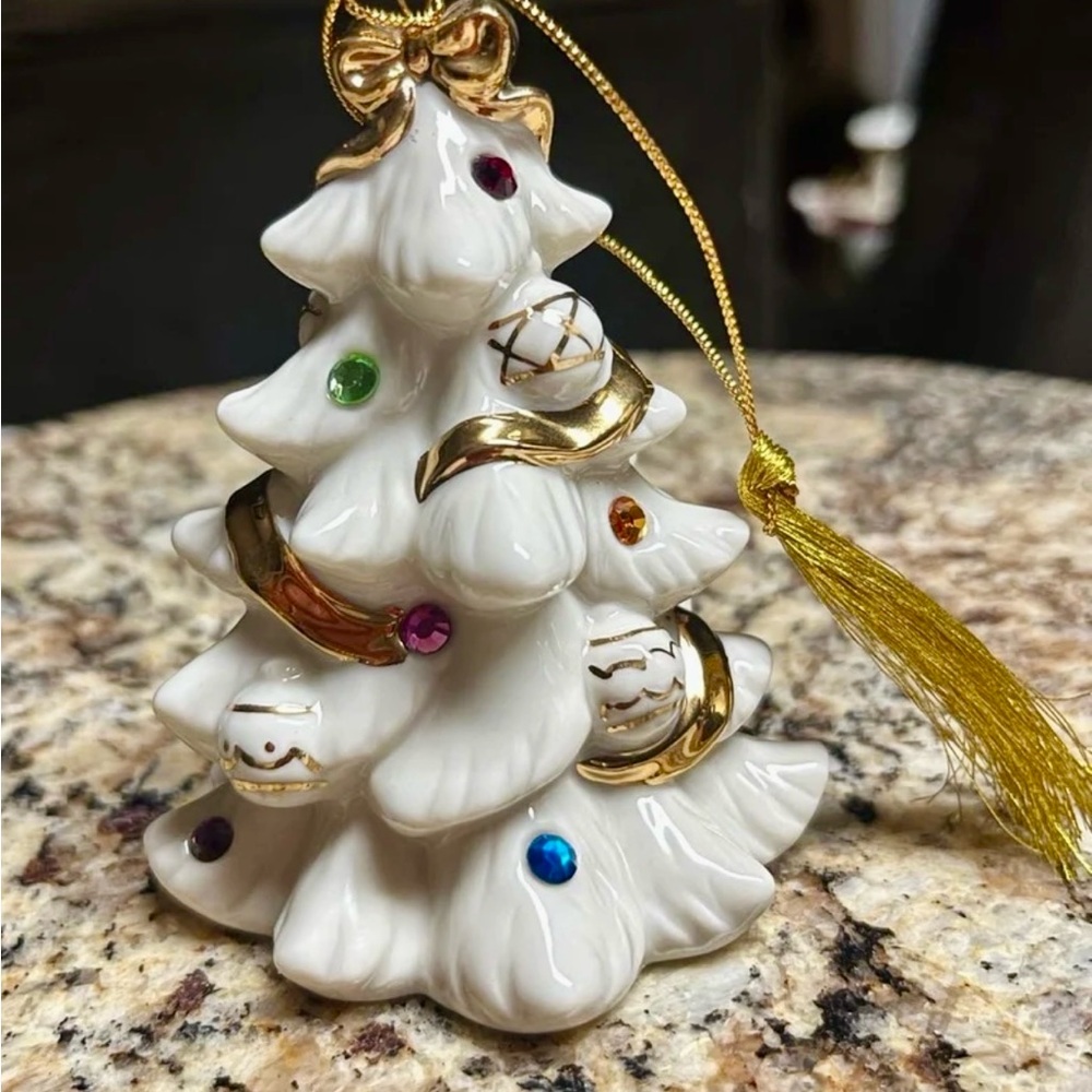 Lenox~2001 Jeweled Christmas Tree Ceramic Ornament W/ Colored Jewels & Gold Trim - Picture 9 of 12